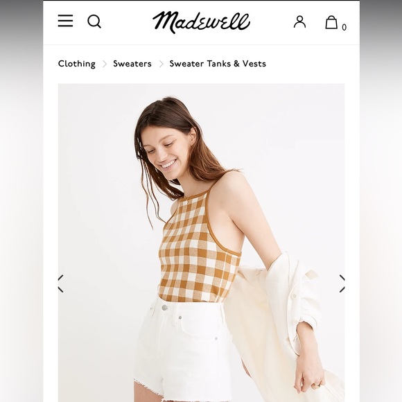 Madewell Tops - NWT Madewell Gingham Sweater Tank